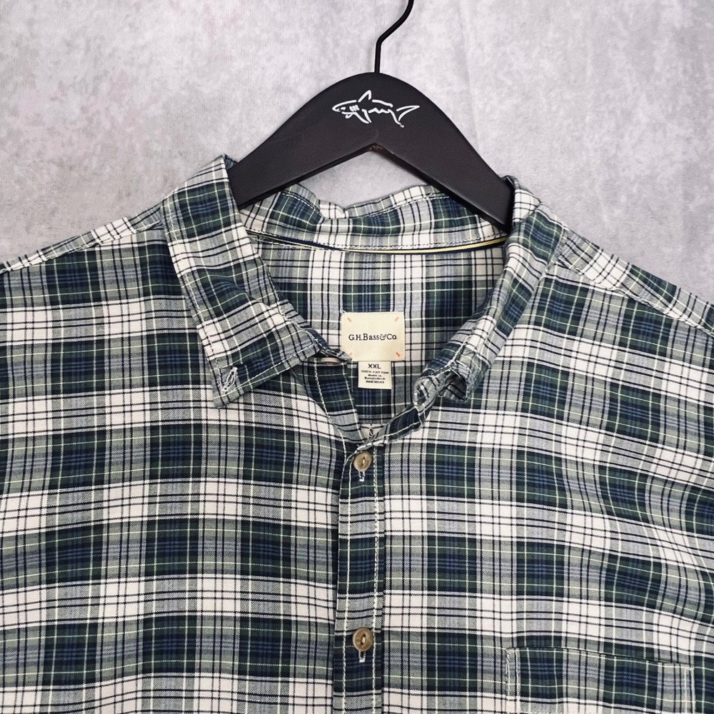 G.H. Bass & Co Button Down Shirt Mens XXL Green Plaid Long Sleeve Cotton